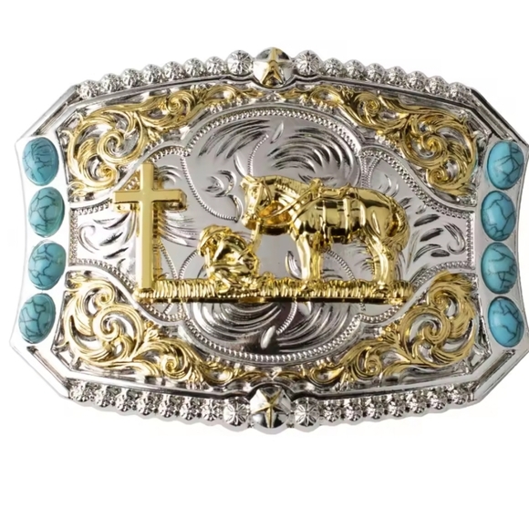 Western Longhorn Steer Bull Or Horse turquoise Silver Belt Buckle See  Choices - Picture 4 of 11